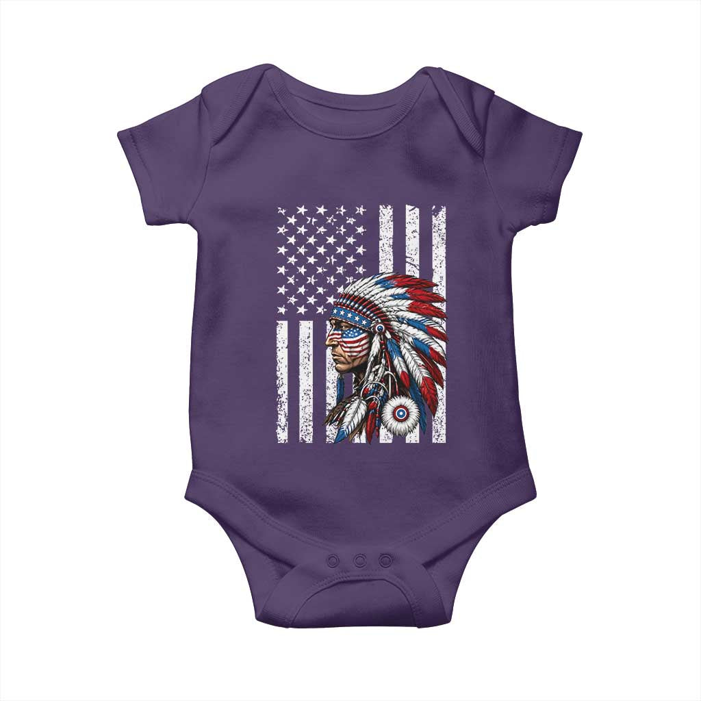 Indigenous People Tribal CG Native American Indian Chief American USA Flag Baby Onesie