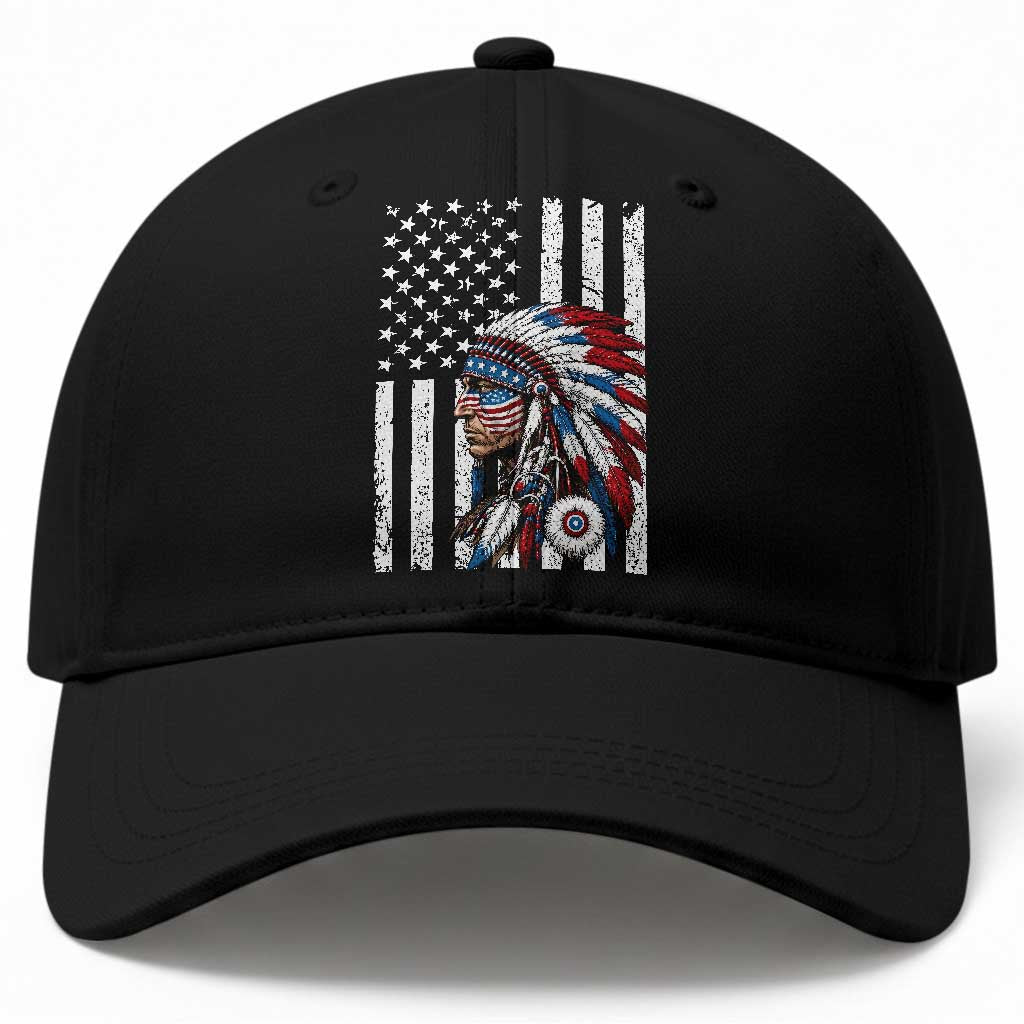 Indigenous People Tribal CG Native American Indian Chief American USA Flag Baseball Cap