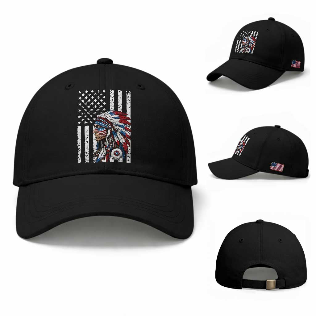 Indigenous People Tribal CG Native American Indian Chief American USA Flag Baseball Cap