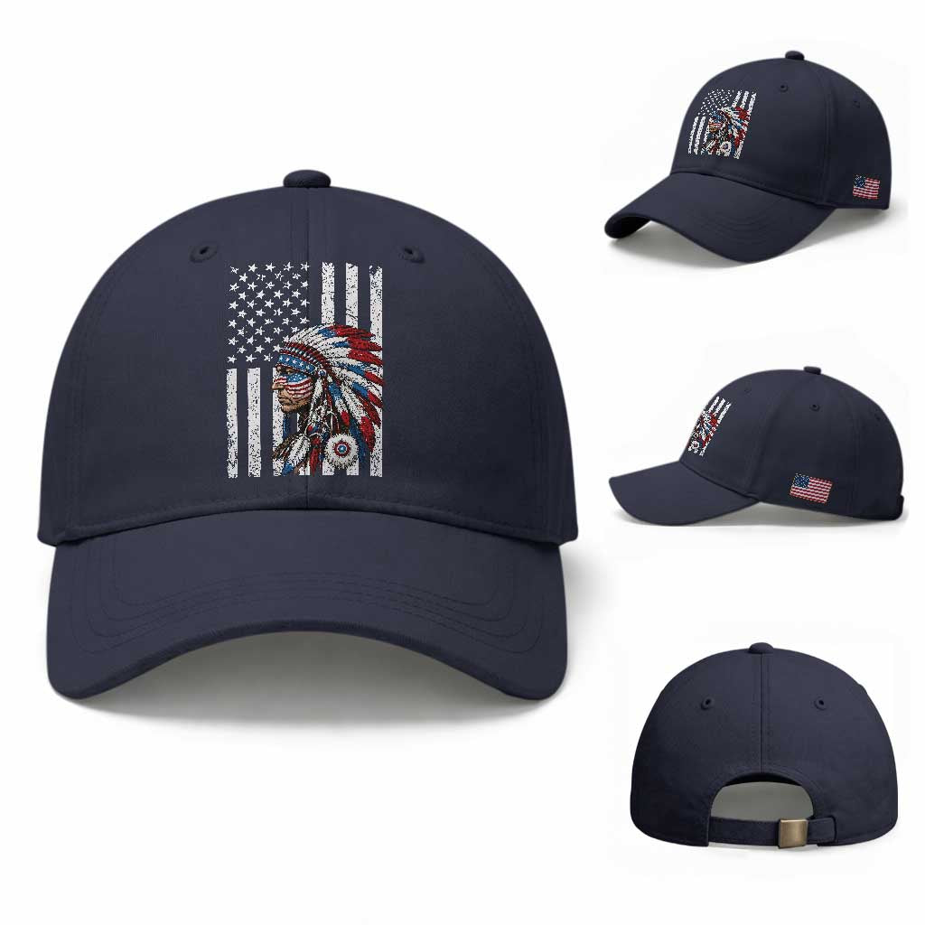 Indigenous People Tribal CG Native American Indian Chief American USA Flag Baseball Cap