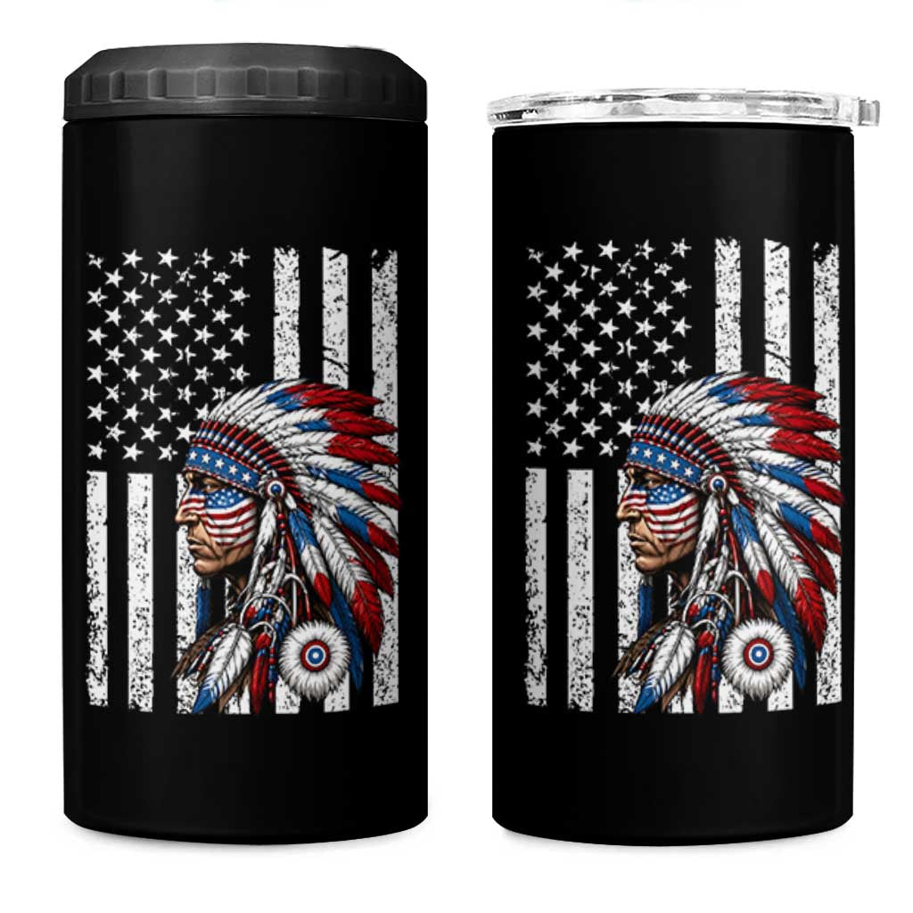 Indigenous People Tribal CG Native American Indian Chief American USA Flag 4 in 1 Can Cooler Tumbler