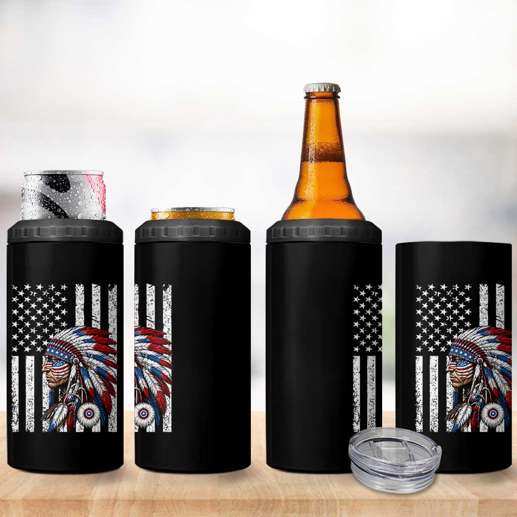 Indigenous People Tribal CG Native American Indian Chief American USA Flag 4 in 1 Can Cooler Tumbler