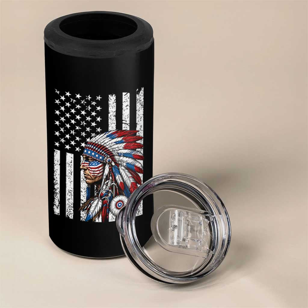 Indigenous People Tribal CG Native American Indian Chief American USA Flag 4 in 1 Can Cooler Tumbler