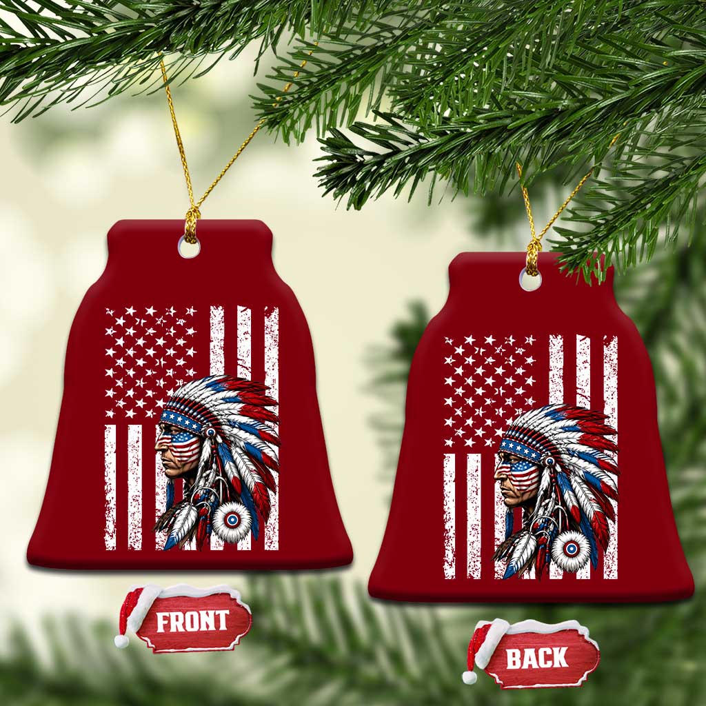 Indigenous People Tribal CG Native American Indian Chief American USA Flag Ceramic Ornament