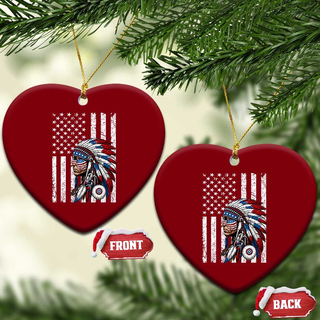 Indigenous People Tribal CG Native American Indian Chief American USA Flag Ceramic Ornament