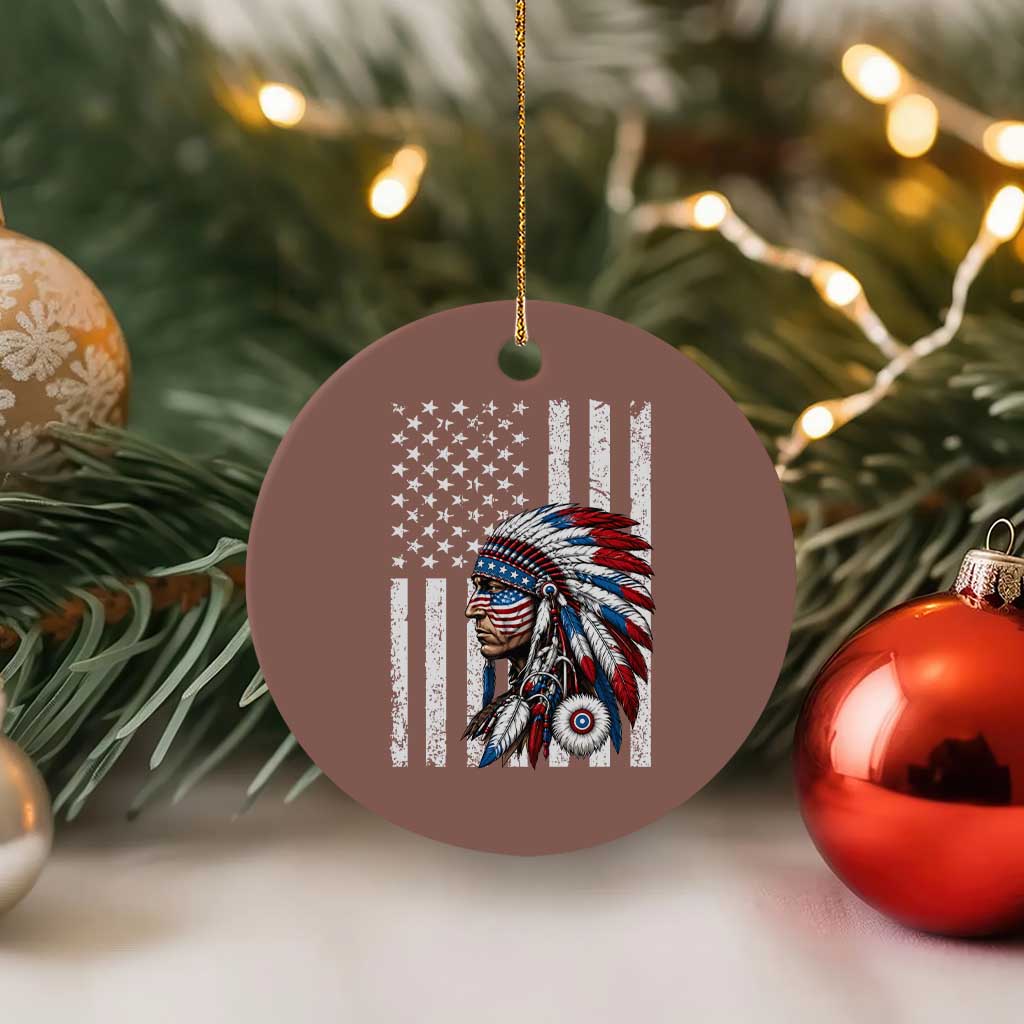 Indigenous People Tribal CG Native American Indian Chief American USA Flag Ceramic Ornament