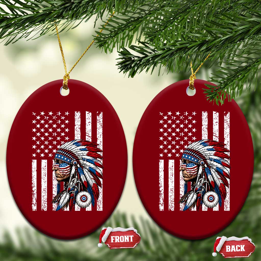 Indigenous People Tribal CG Native American Indian Chief American USA Flag Ceramic Ornament