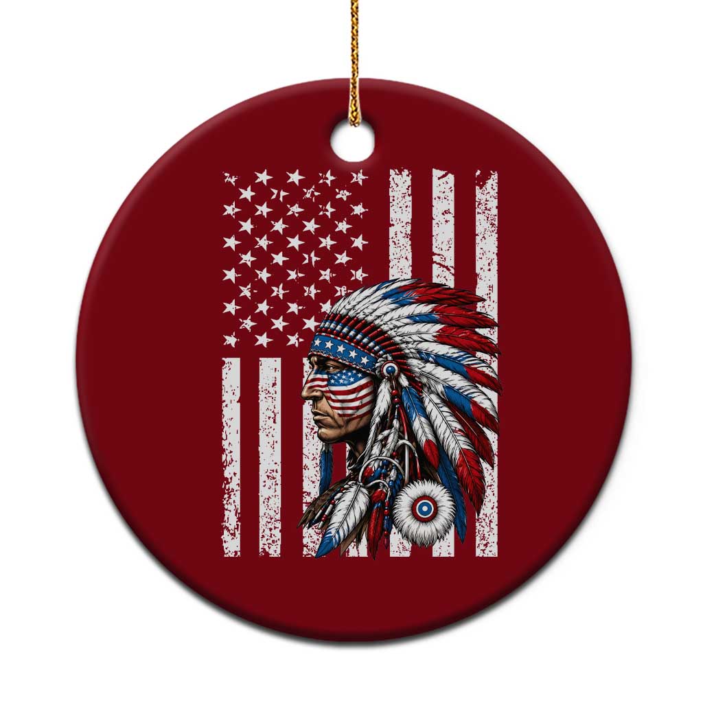 Indigenous People Tribal CG Native American Indian Chief American USA Flag Ceramic Ornament