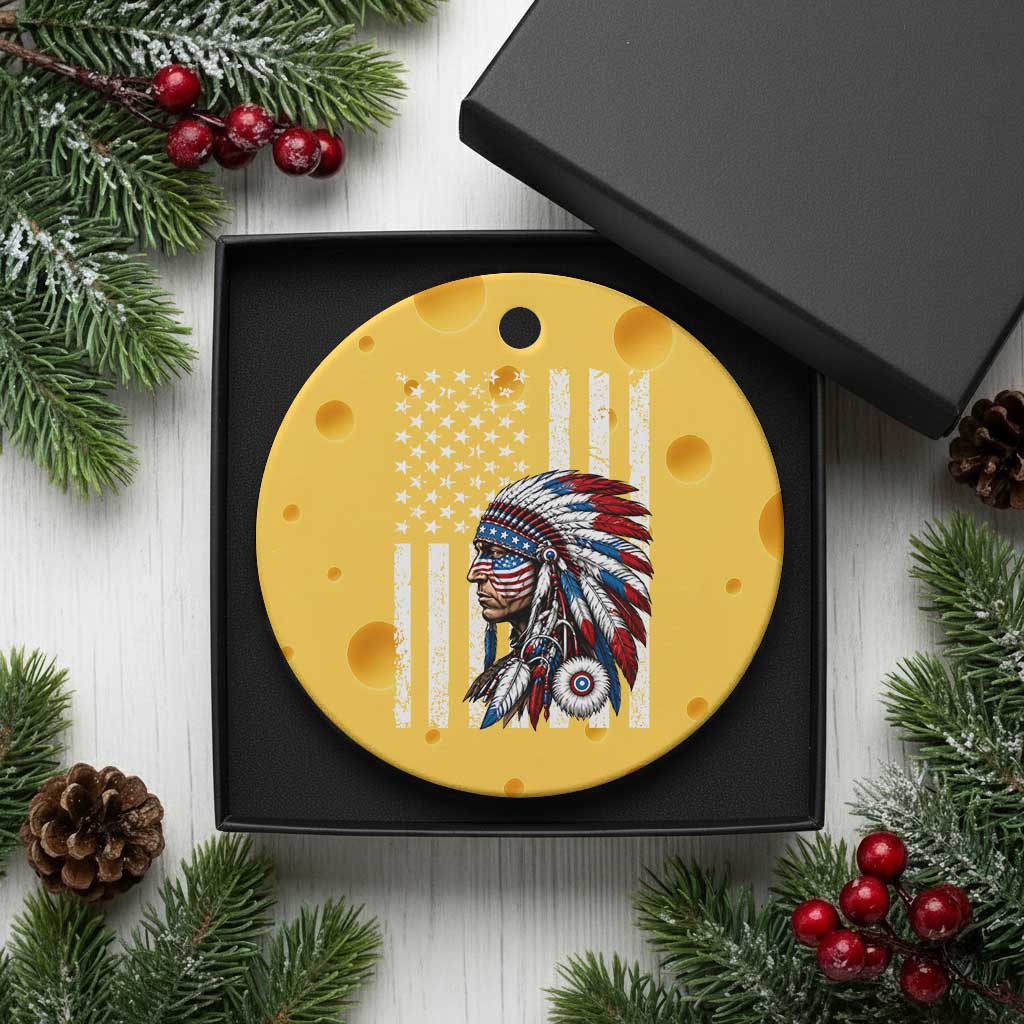 Indigenous People Tribal CG Native American Indian Chief American USA Flag Ceramic Ornament
