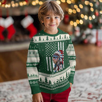 Indigenous People Tribal CG Native American Indian Chief American USA Flag Ugly Christmas Sweater