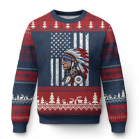 Indigenous People Tribal CG Native American Indian Chief American USA Flag Ugly Christmas Sweater