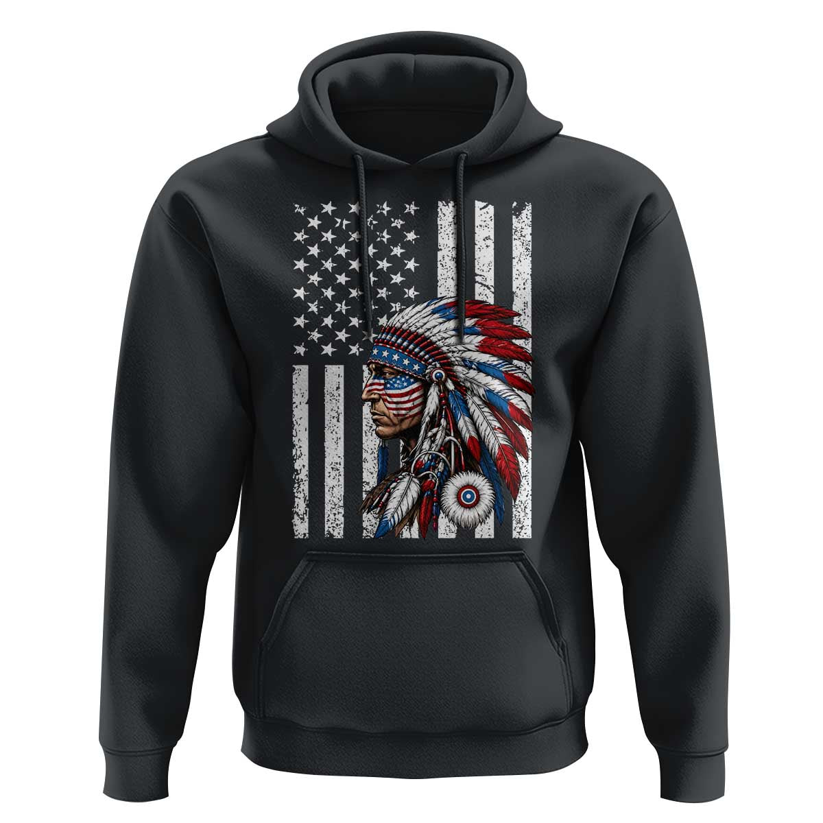 Indigenous People Tribal CG Native American Indian Chief American USA Flag Hoodie