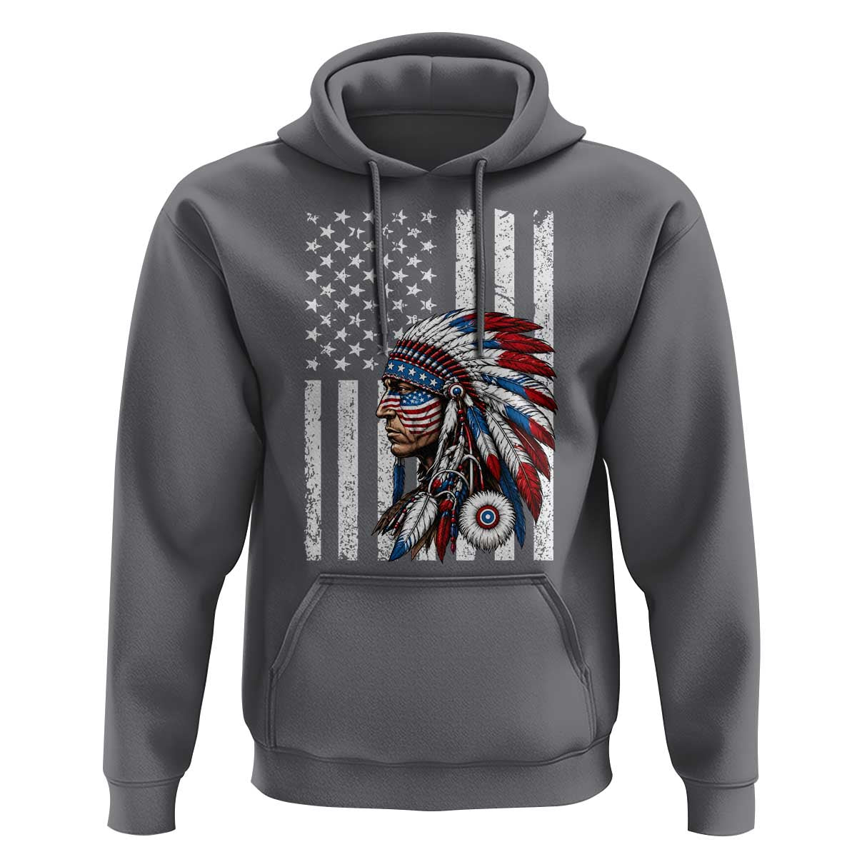 Indigenous People Tribal CG Native American Indian Chief American USA Flag Hoodie