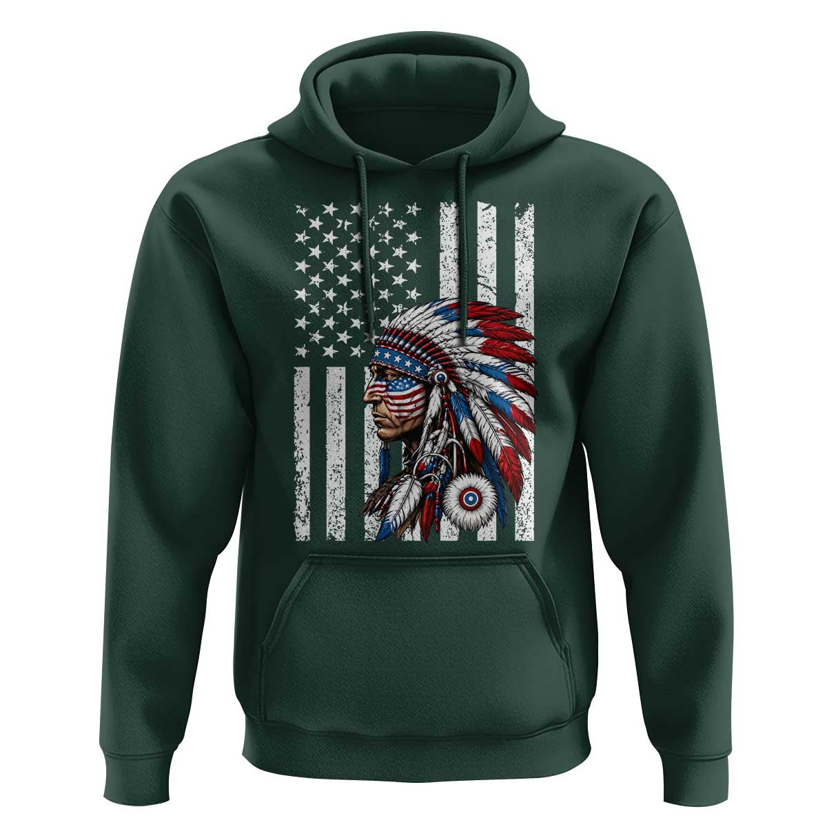 Indigenous People Tribal CG Native American Indian Chief American USA Flag Hoodie