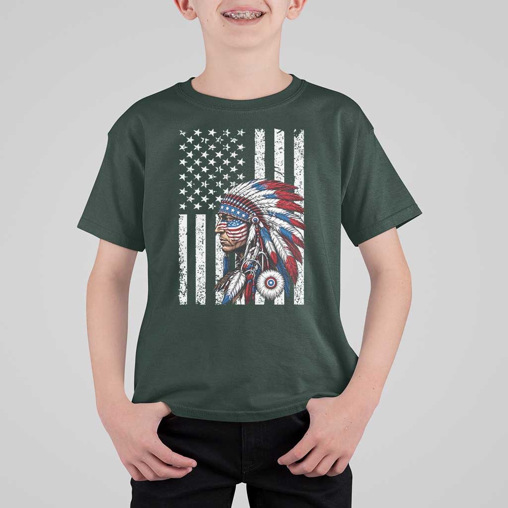 Indigenous People Tribal CG Native American Indian Chief American USA Flag T Shirt For Kid