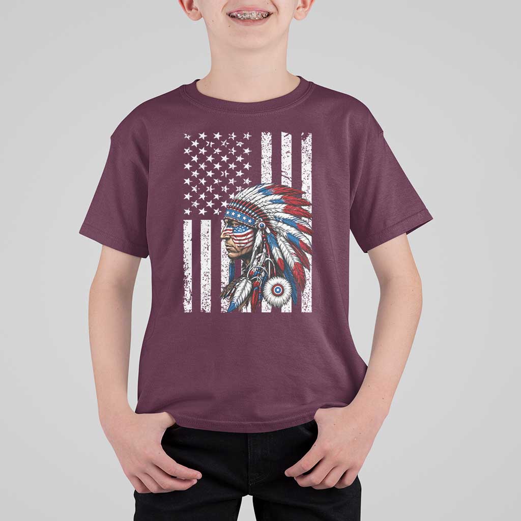 Indigenous People Tribal CG Native American Indian Chief American USA Flag T Shirt For Kid