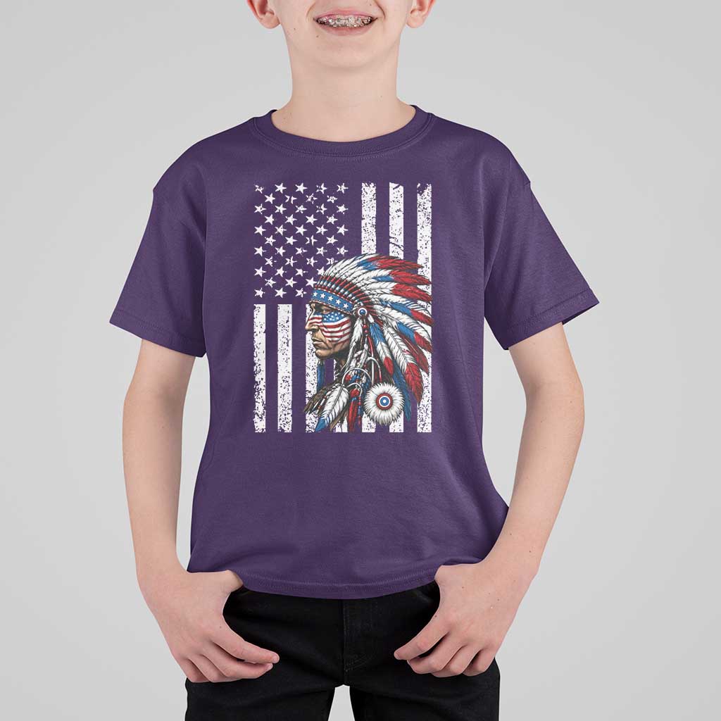 Indigenous People Tribal CG Native American Indian Chief American USA Flag T Shirt For Kid