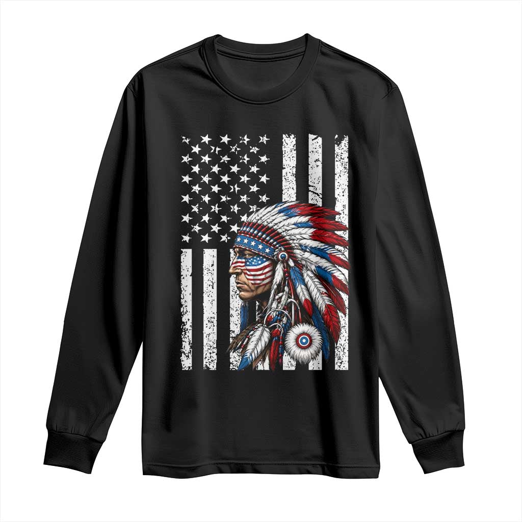 Indigenous People Tribal CG Native American Indian Chief American USA Flag Long Sleeve Shirt