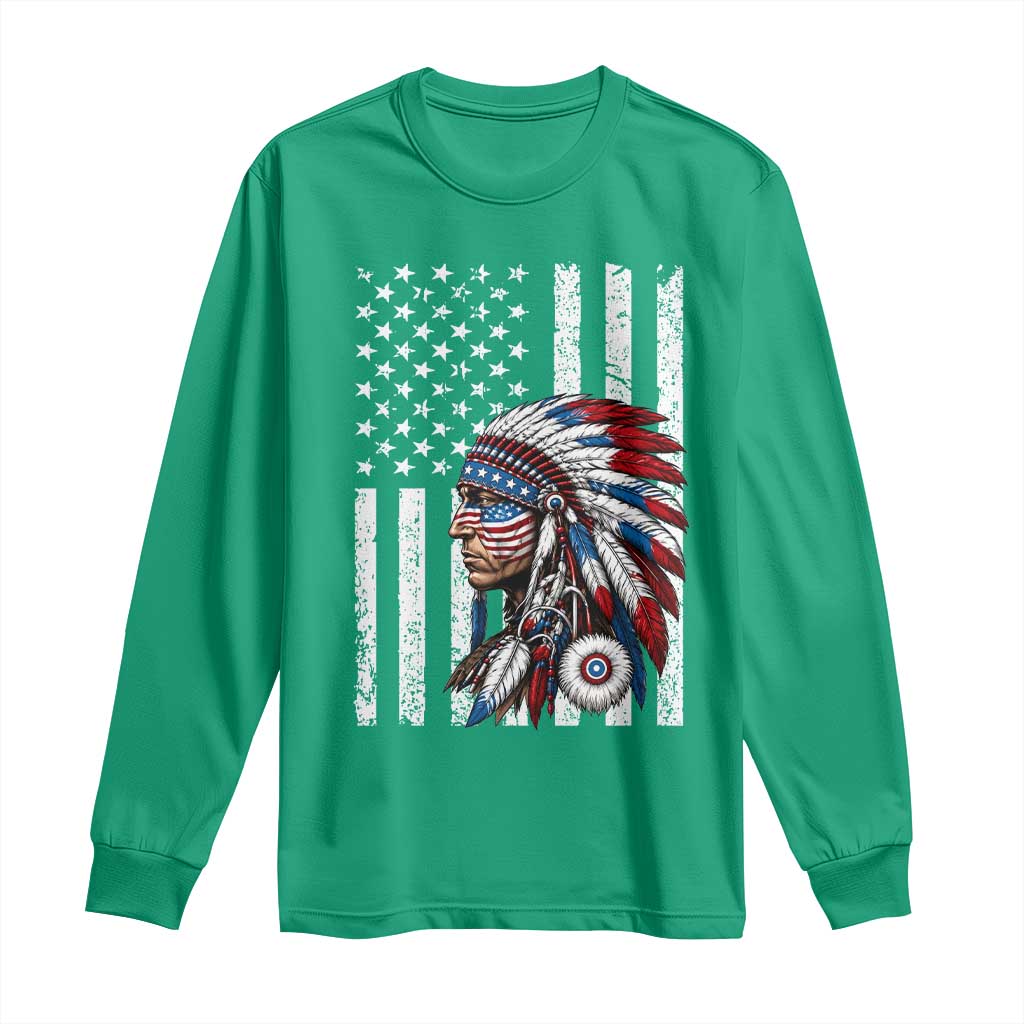 Indigenous People Tribal CG Native American Indian Chief American USA Flag Long Sleeve Shirt