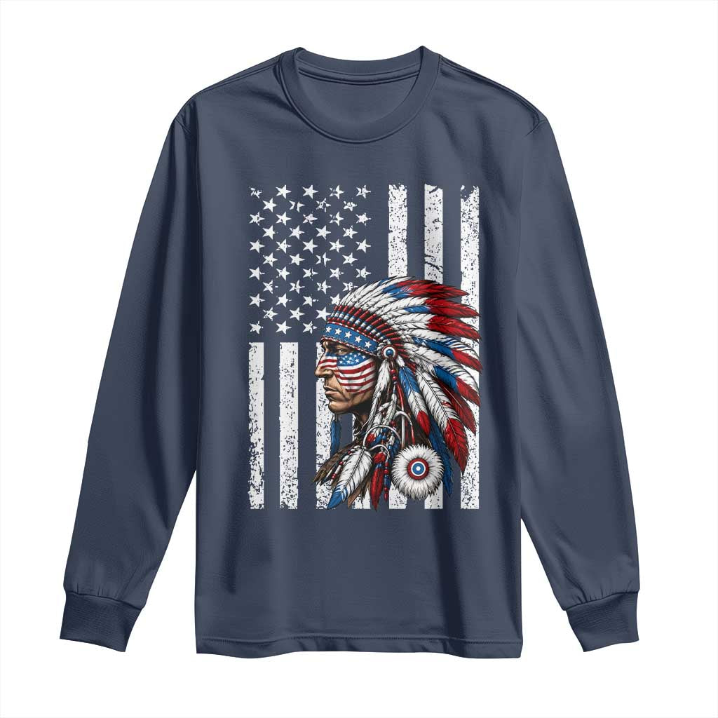 Indigenous People Tribal CG Native American Indian Chief American USA Flag Long Sleeve Shirt