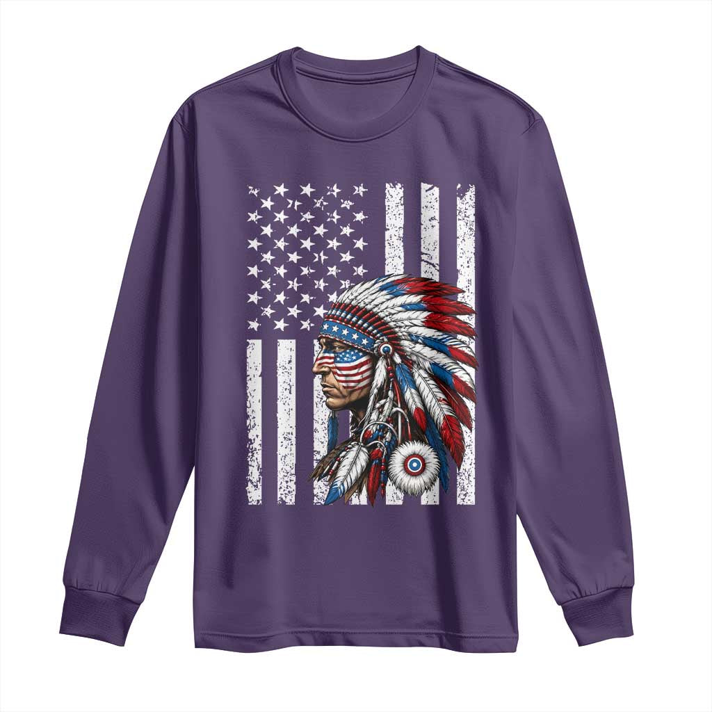 Indigenous People Tribal CG Native American Indian Chief American USA Flag Long Sleeve Shirt