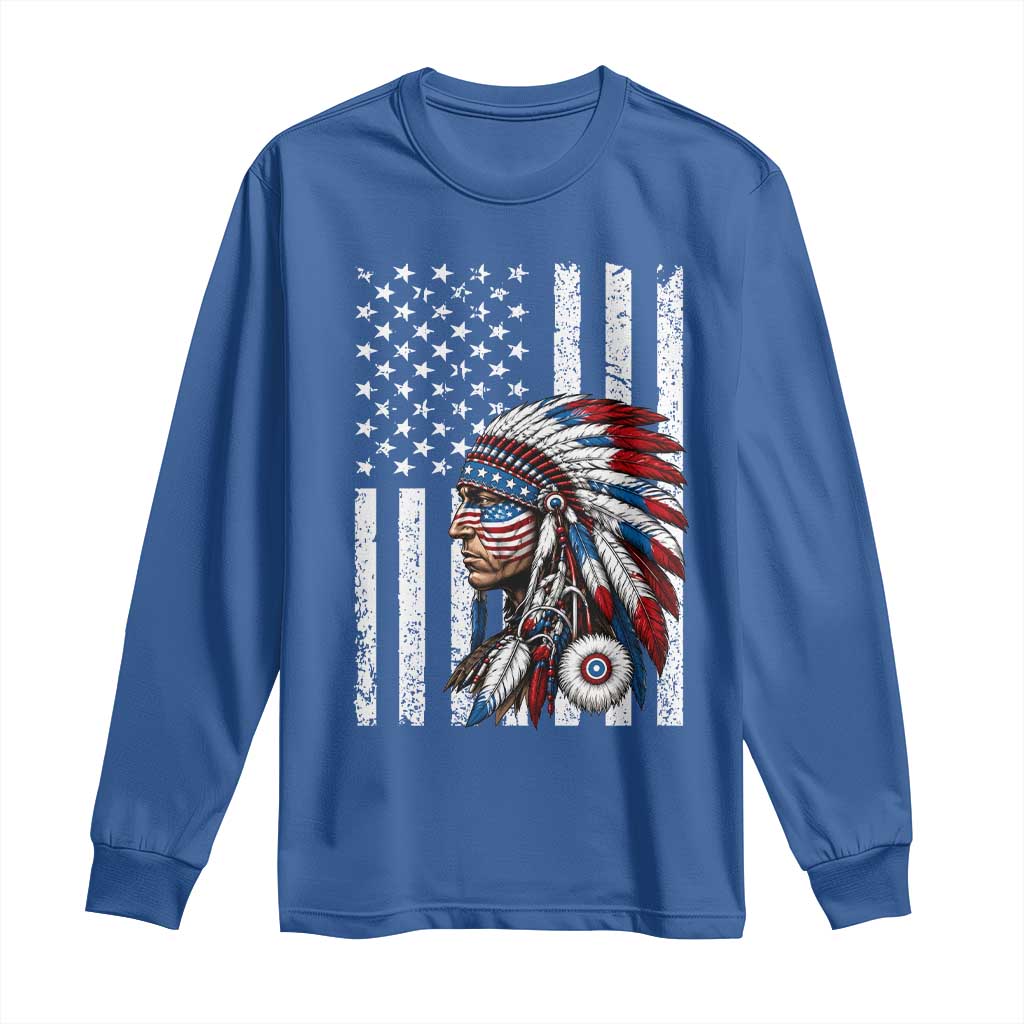 Indigenous People Tribal CG Native American Indian Chief American USA Flag Long Sleeve Shirt
