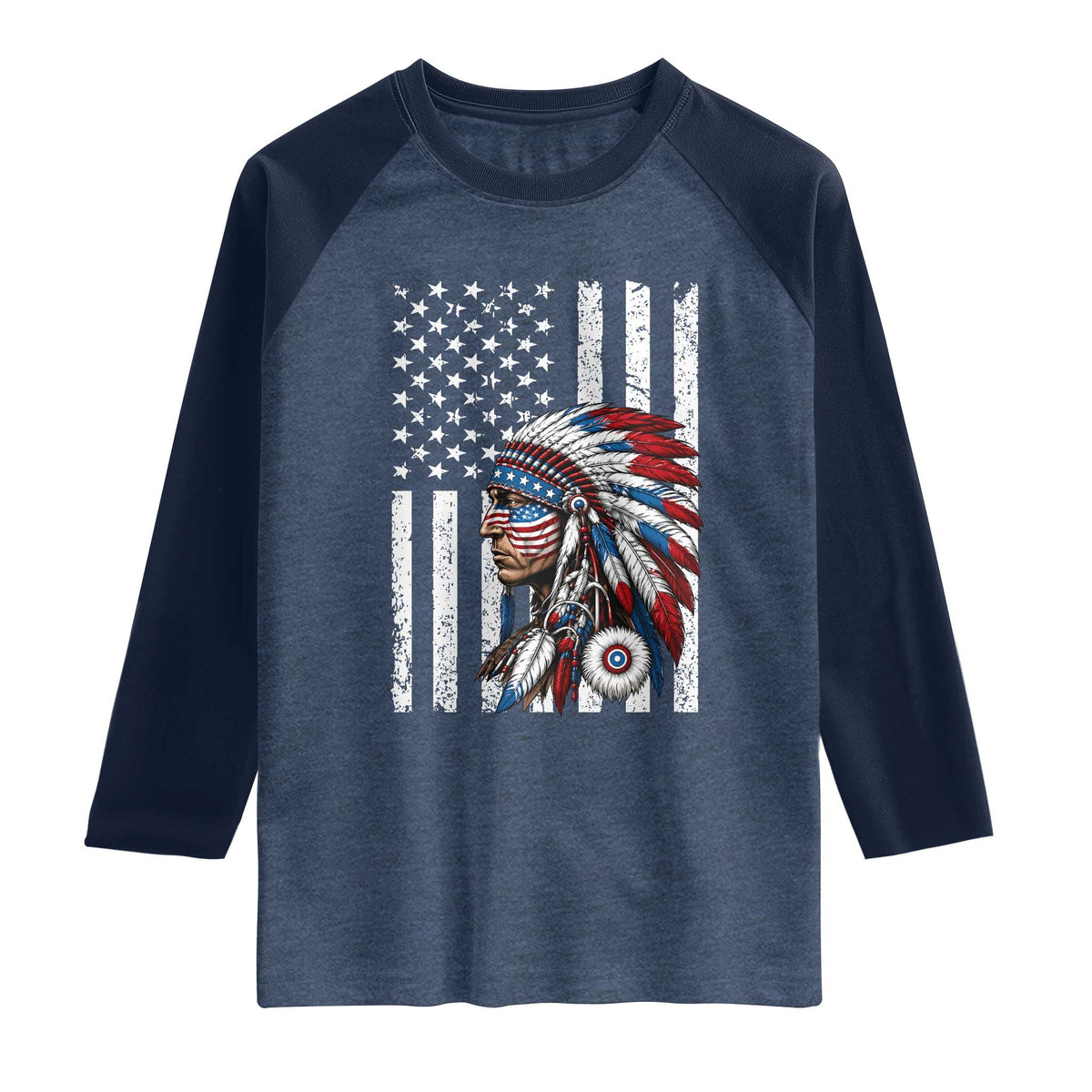 Indigenous People Tribal CG Native American Indian Chief American USA Flag Raglan Shirt