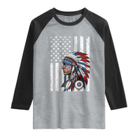 Indigenous People Tribal CG Native American Indian Chief American USA Flag Raglan Shirt