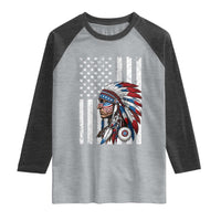 Indigenous People Tribal CG Native American Indian Chief American USA Flag Raglan Shirt
