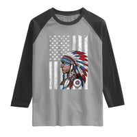 Indigenous People Tribal CG Native American Indian Chief American USA Flag Raglan Shirt