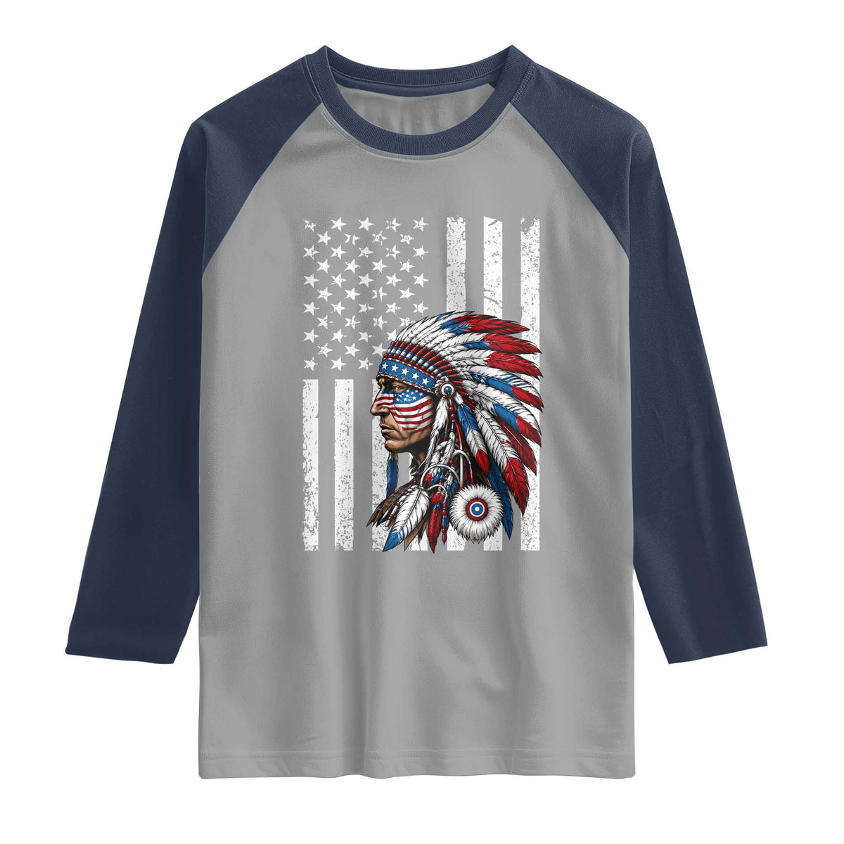 Indigenous People Tribal CG Native American Indian Chief American USA Flag Raglan Shirt