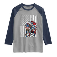 Indigenous People Tribal CG Native American Indian Chief American USA Flag Raglan Shirt