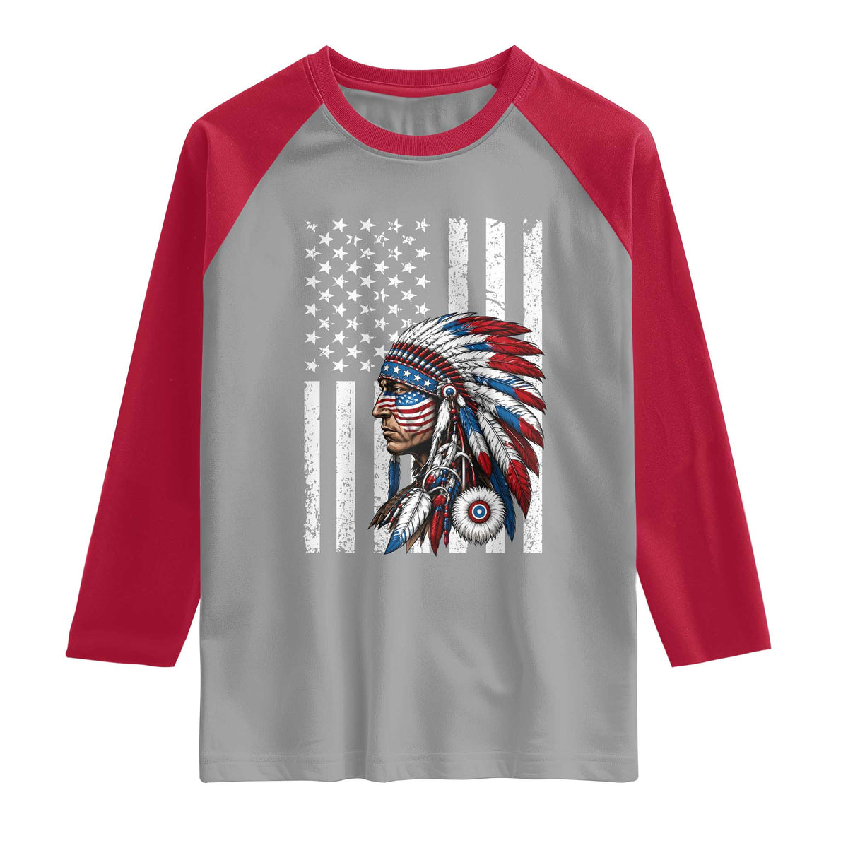 Indigenous People Tribal CG Native American Indian Chief American USA Flag Raglan Shirt