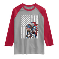 Indigenous People Tribal CG Native American Indian Chief American USA Flag Raglan Shirt