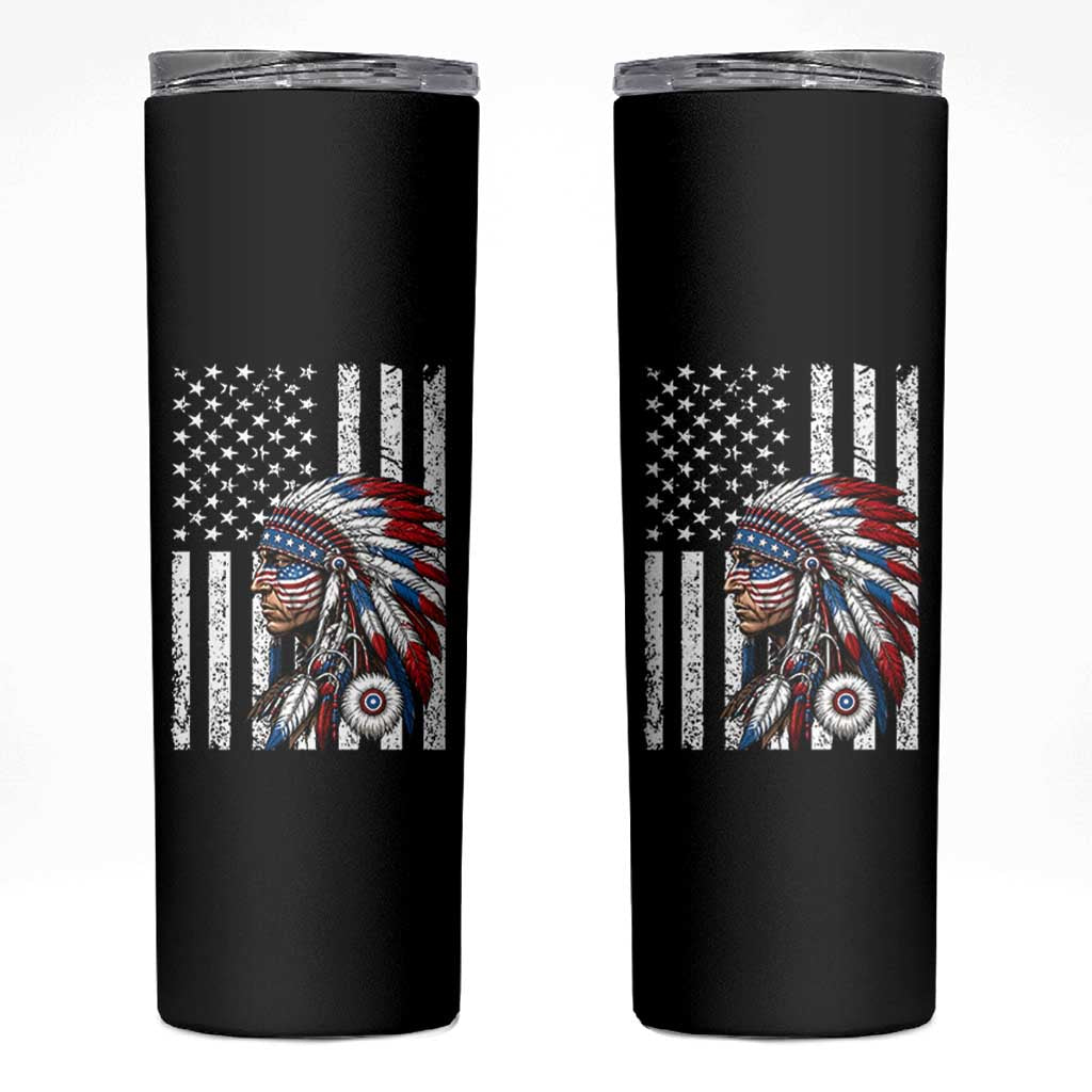 Indigenous People Tribal CG Native American Indian Chief American USA Flag Skinny Tumbler