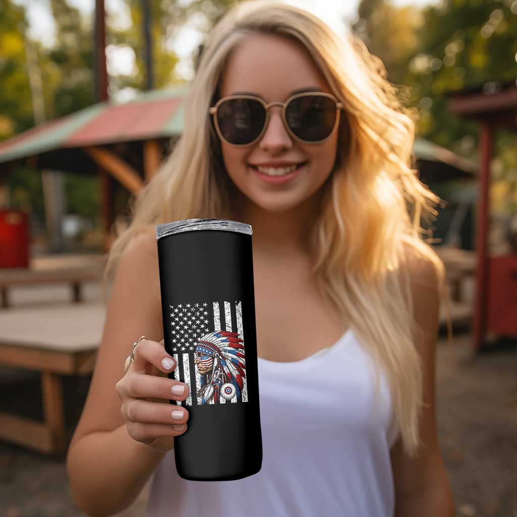 Indigenous People Tribal CG Native American Indian Chief American USA Flag Skinny Tumbler