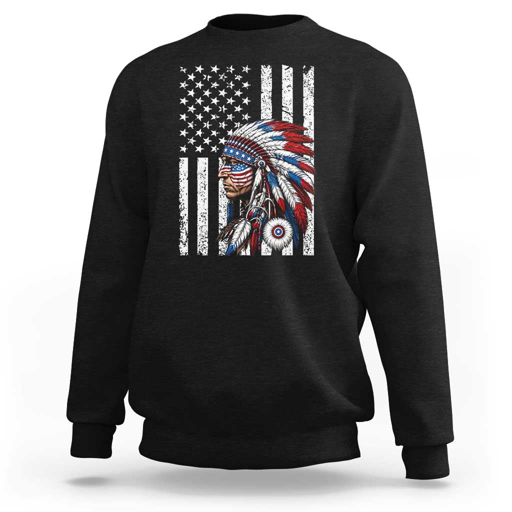 Indigenous People Tribal CG Native American Indian Chief American USA Flag Sweatshirt