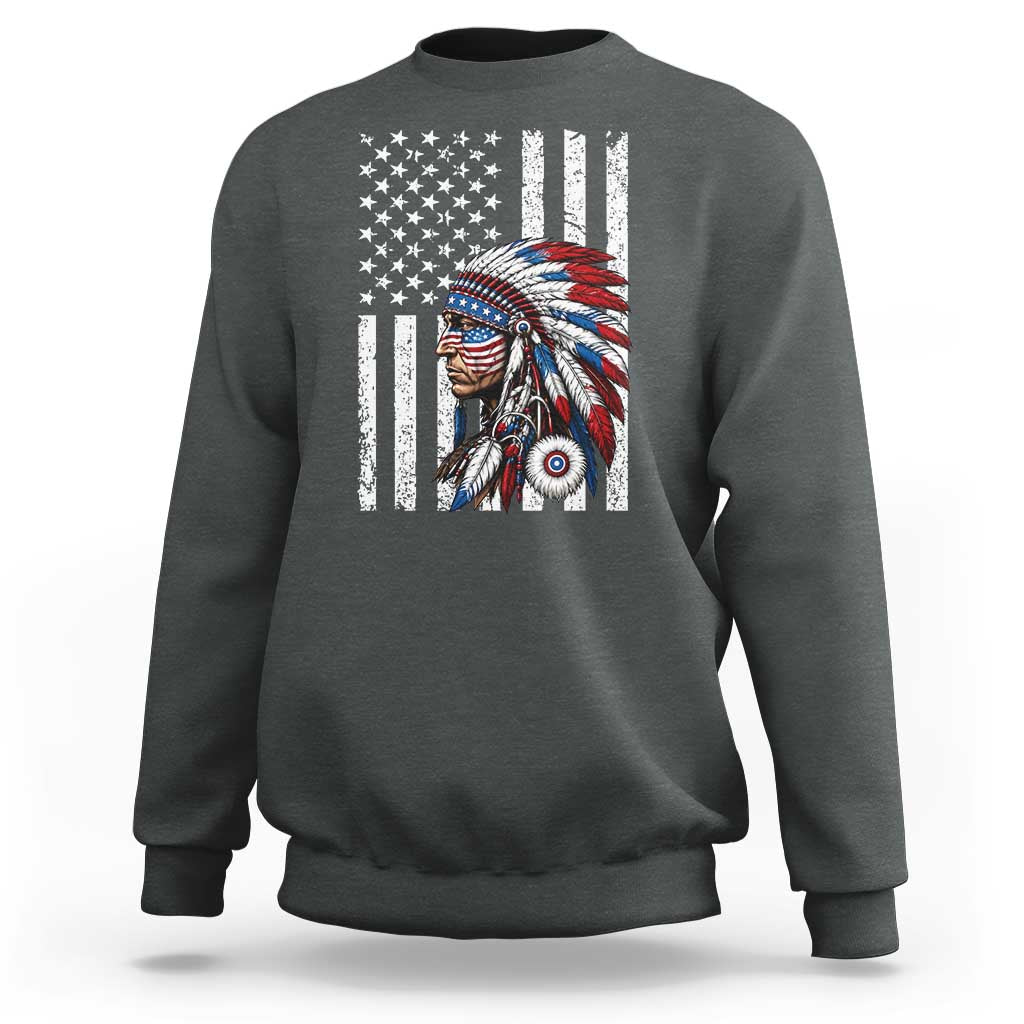 Indigenous People Tribal CG Native American Indian Chief American USA Flag Sweatshirt