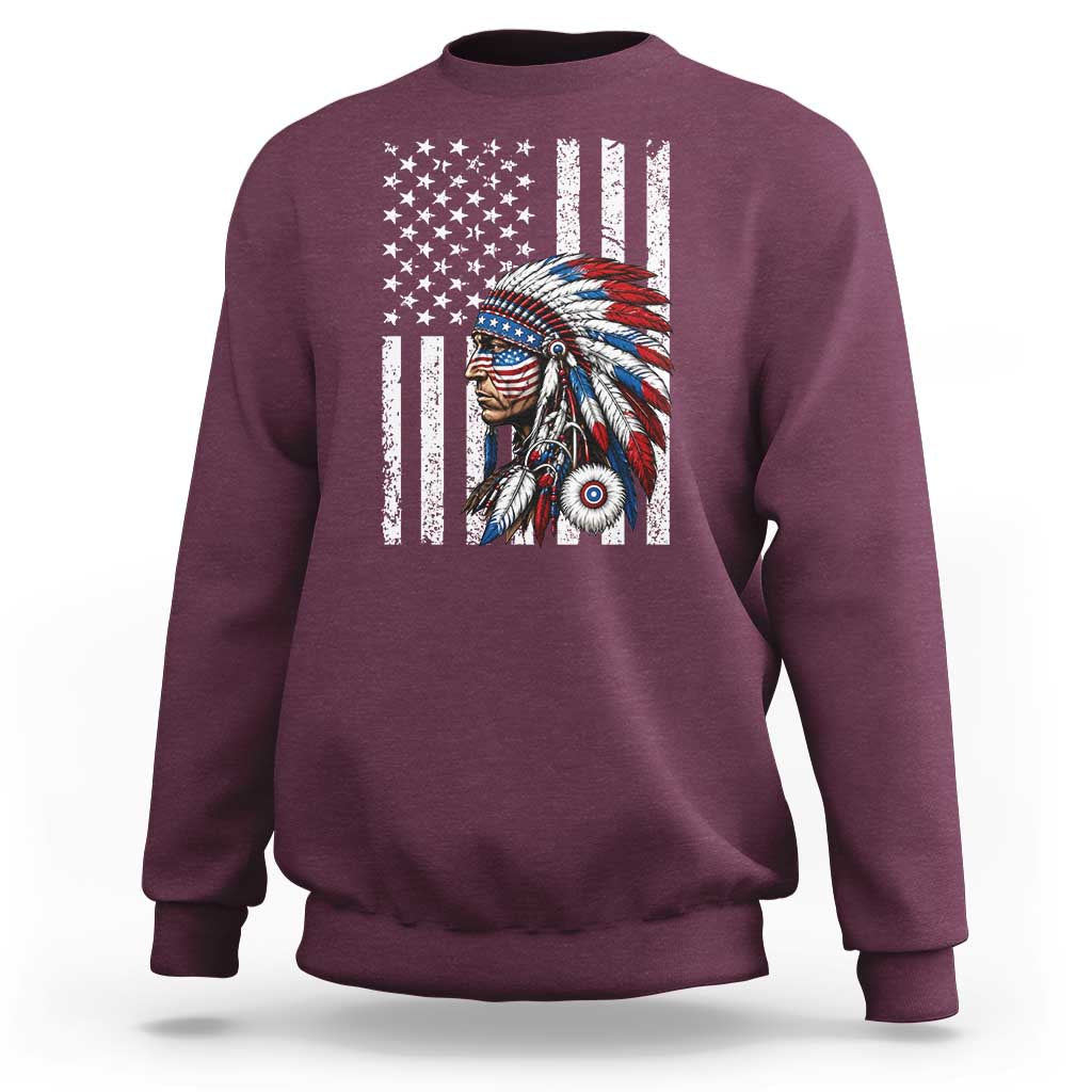 Indigenous People Tribal CG Native American Indian Chief American USA Flag Sweatshirt