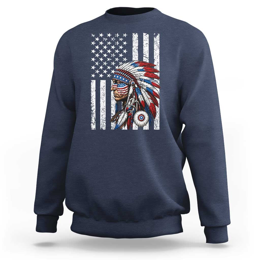 Indigenous People Tribal CG Native American Indian Chief American USA Flag Sweatshirt