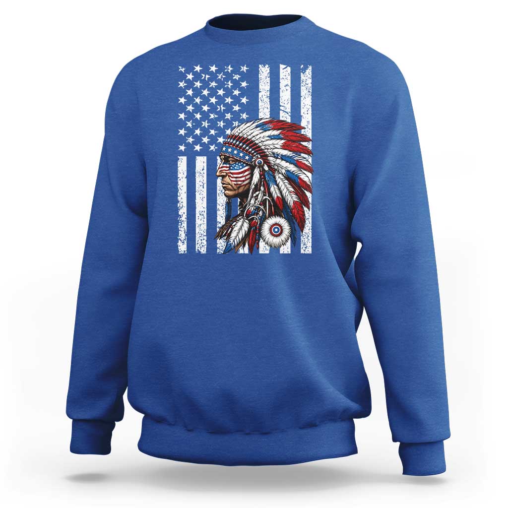 Indigenous People Tribal CG Native American Indian Chief American USA Flag Sweatshirt