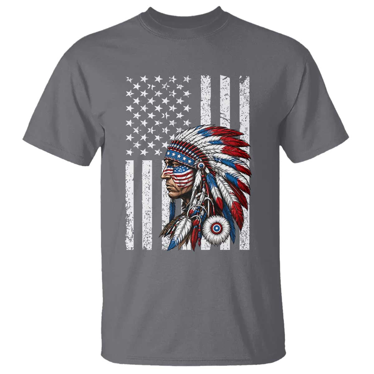 Indigenous People Tribal CG Native American Indian Chief American USA Flag T Shirt
