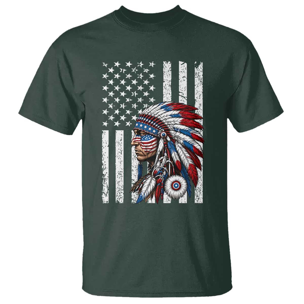 Indigenous People Tribal CG Native American Indian Chief American USA Flag T Shirt