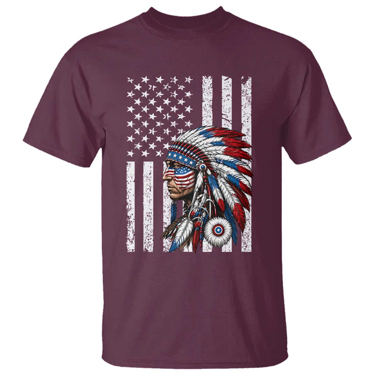 Indigenous People Tribal CG Native American Indian Chief American USA Flag T Shirt