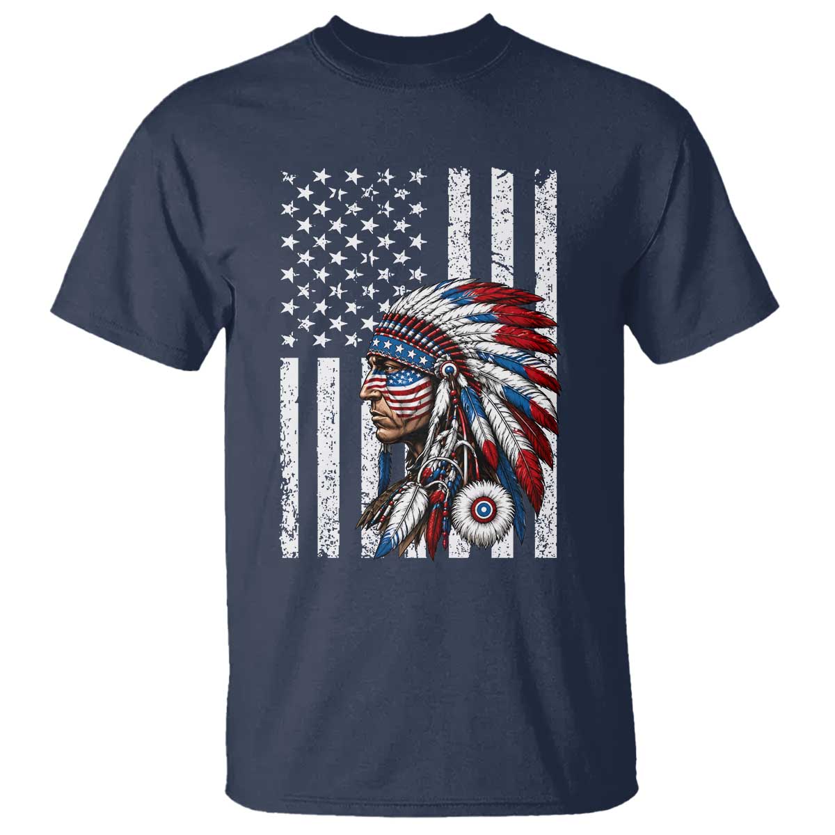 Indigenous People Tribal CG Native American Indian Chief American USA Flag T Shirt