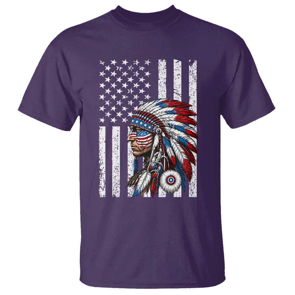 Indigenous People Tribal CG Native American Indian Chief American USA Flag T Shirt