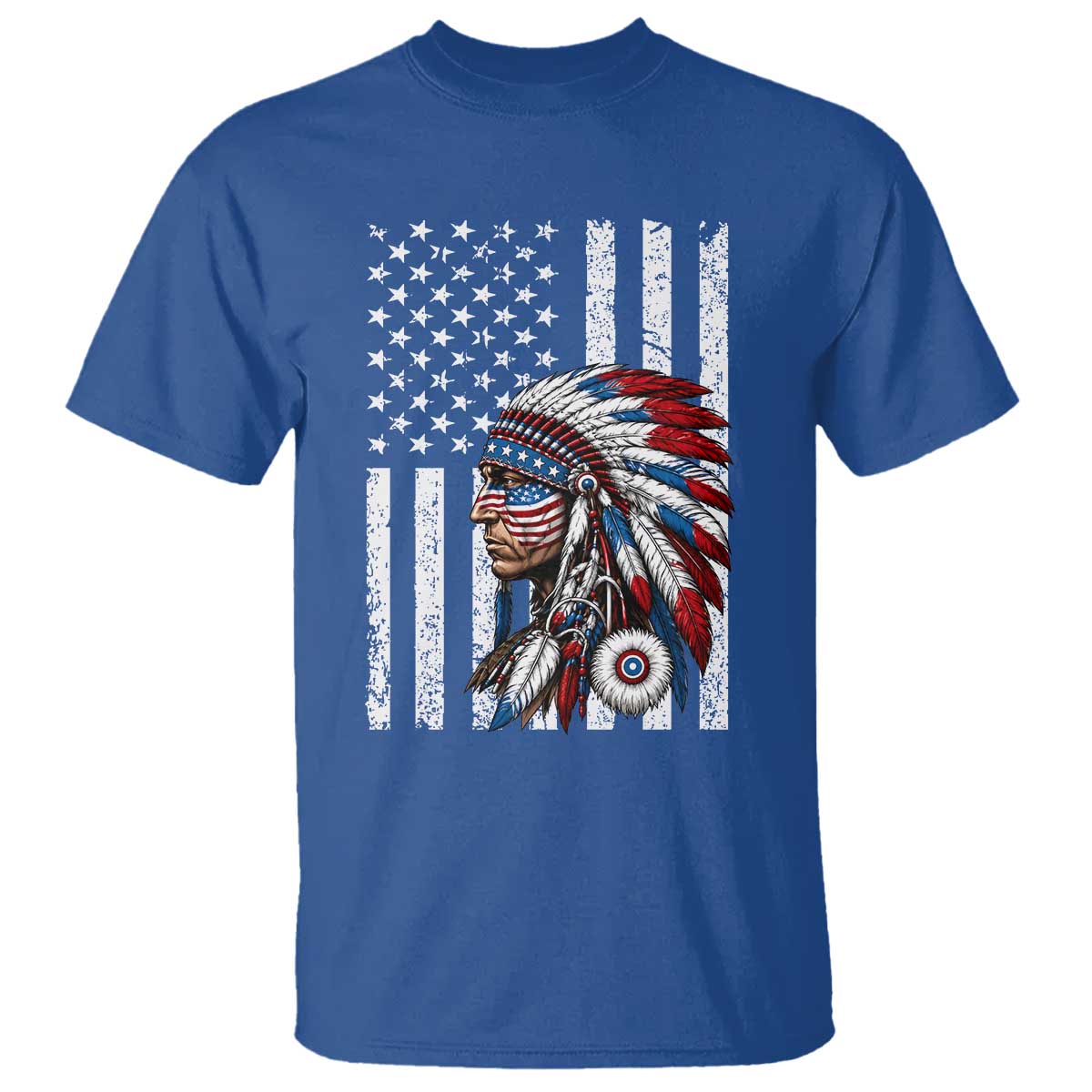 Indigenous People Tribal CG Native American Indian Chief American USA Flag T Shirt