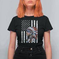 Indigenous People Tribal CG Native American Indian Chief American USA Flag T Shirt For Women