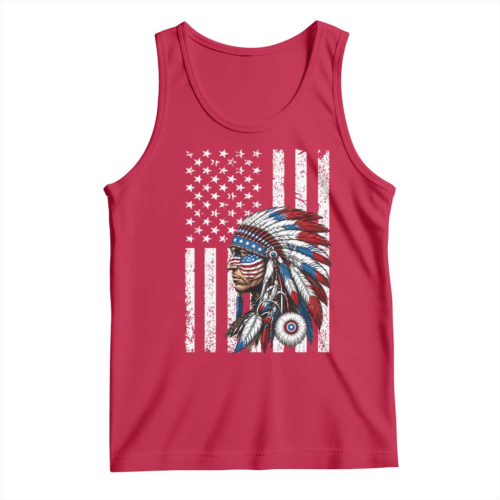 Indigenous People Tribal CG Native American Indian Chief American USA Flag Tank Top