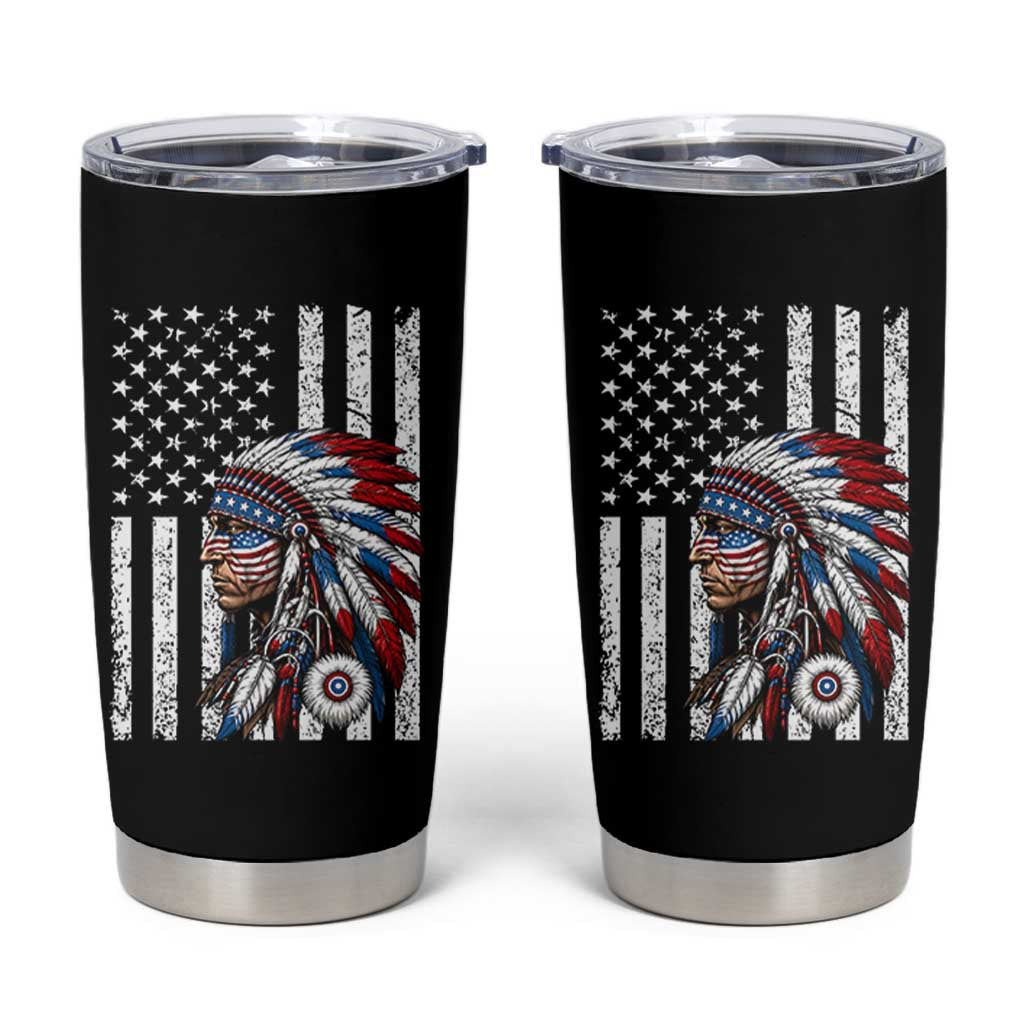 Indigenous People Tribal CG Native American Indian Chief American USA Flag Tumbler Cup